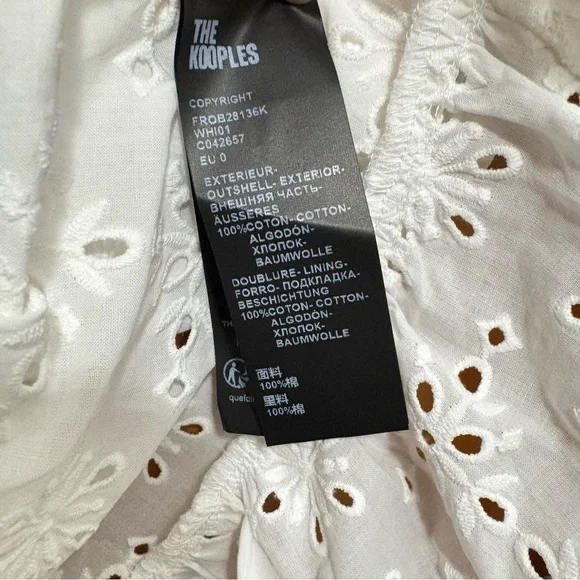 The Kooples White Eyelet Ruffled Long Sleeve Dress Size US 2 NWT